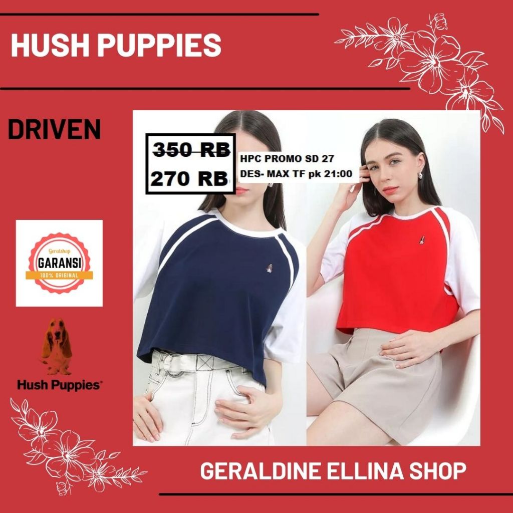 Kaos wanita seri DRIVEN CROP Hush Puppies 100% original