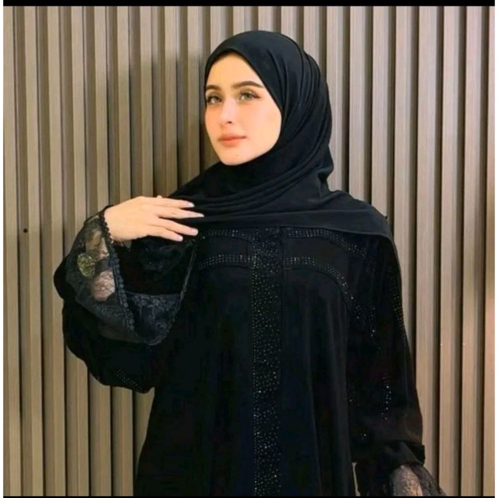 Abaya Jihan Jetblack Busui Renda Unik Mewah