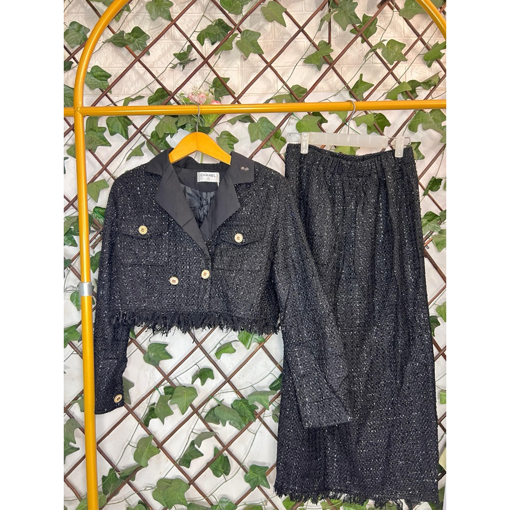 set tweed Blazer Hitam (Baru)