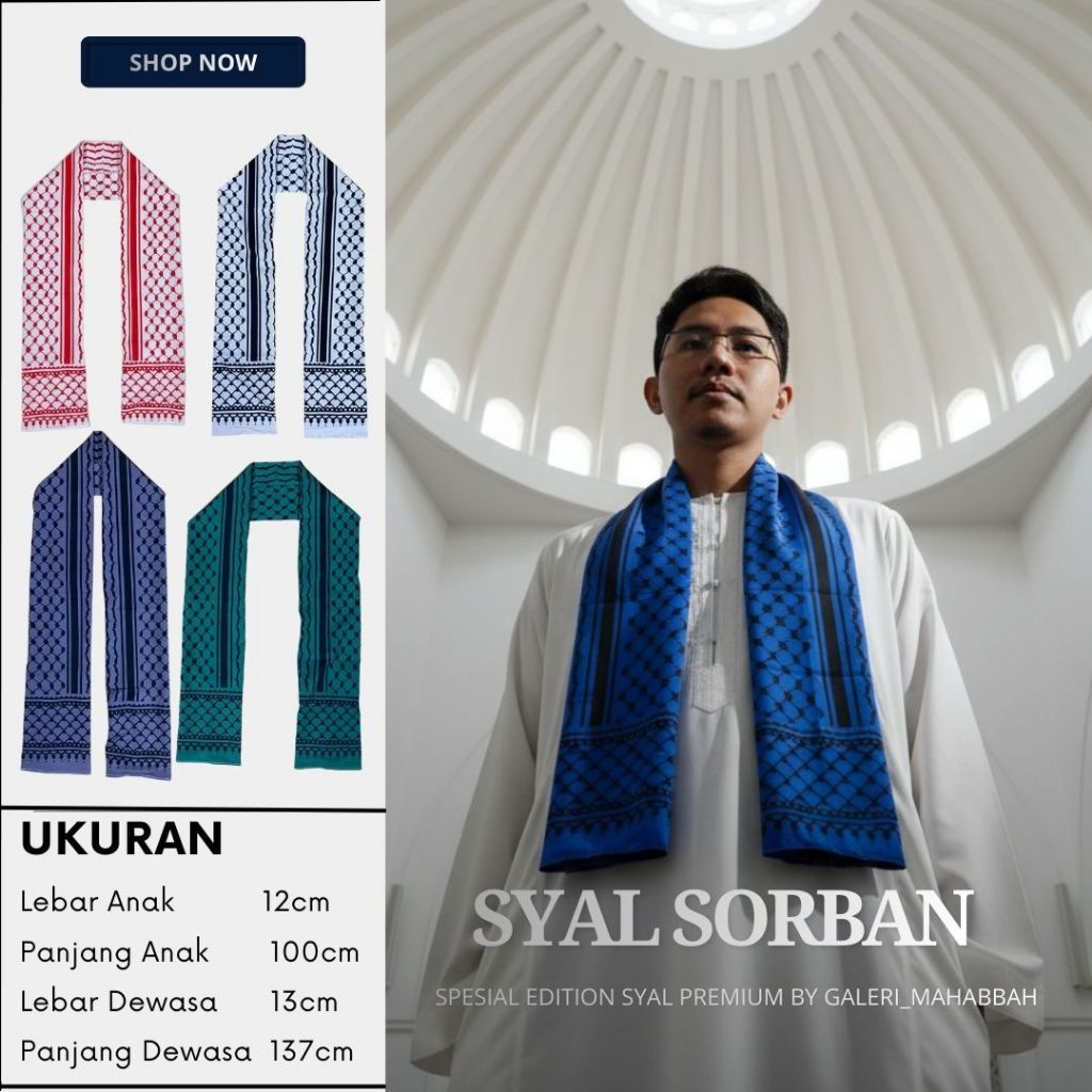 Selendang Syal Sorban Pria Keffiyeh Premium Bahan Besway