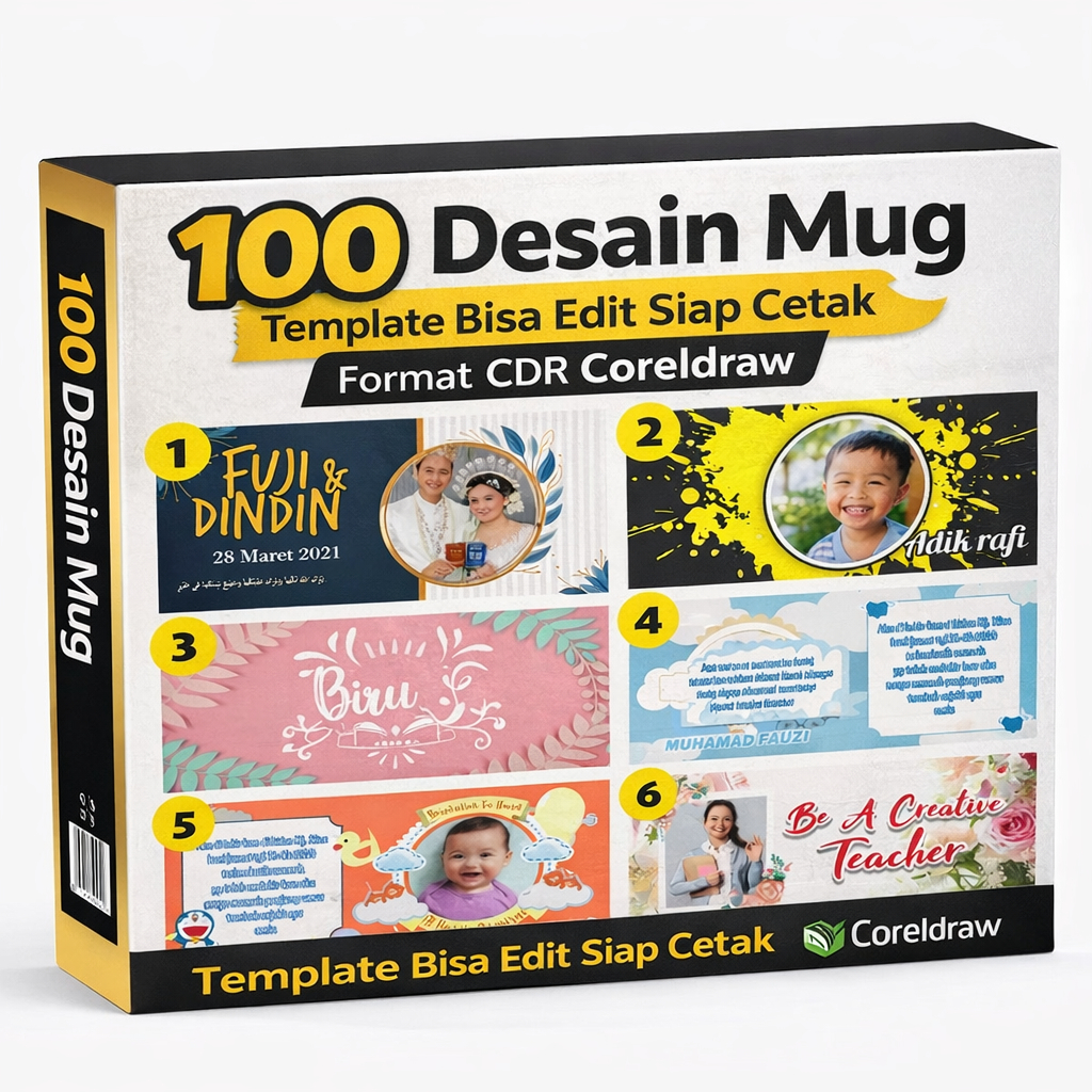 100 Desain Mug - Template Bisa Edit Siap Cetak Format CDR Coreldraw