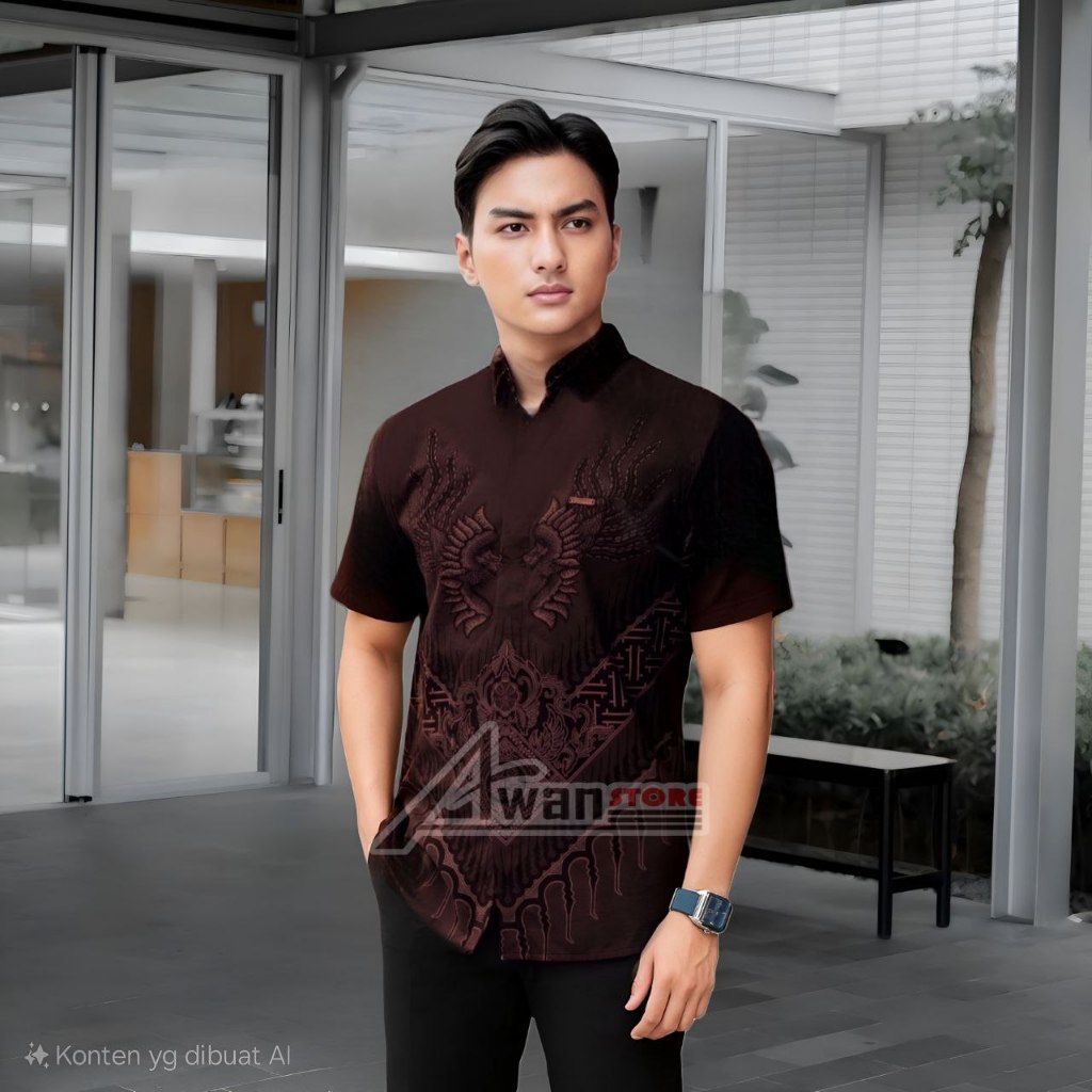TERBARU Kemeja Batik Pria Lengan Pendek Mahogany Hem Baju Batik Pria Lengan Pendek M L XL XXL