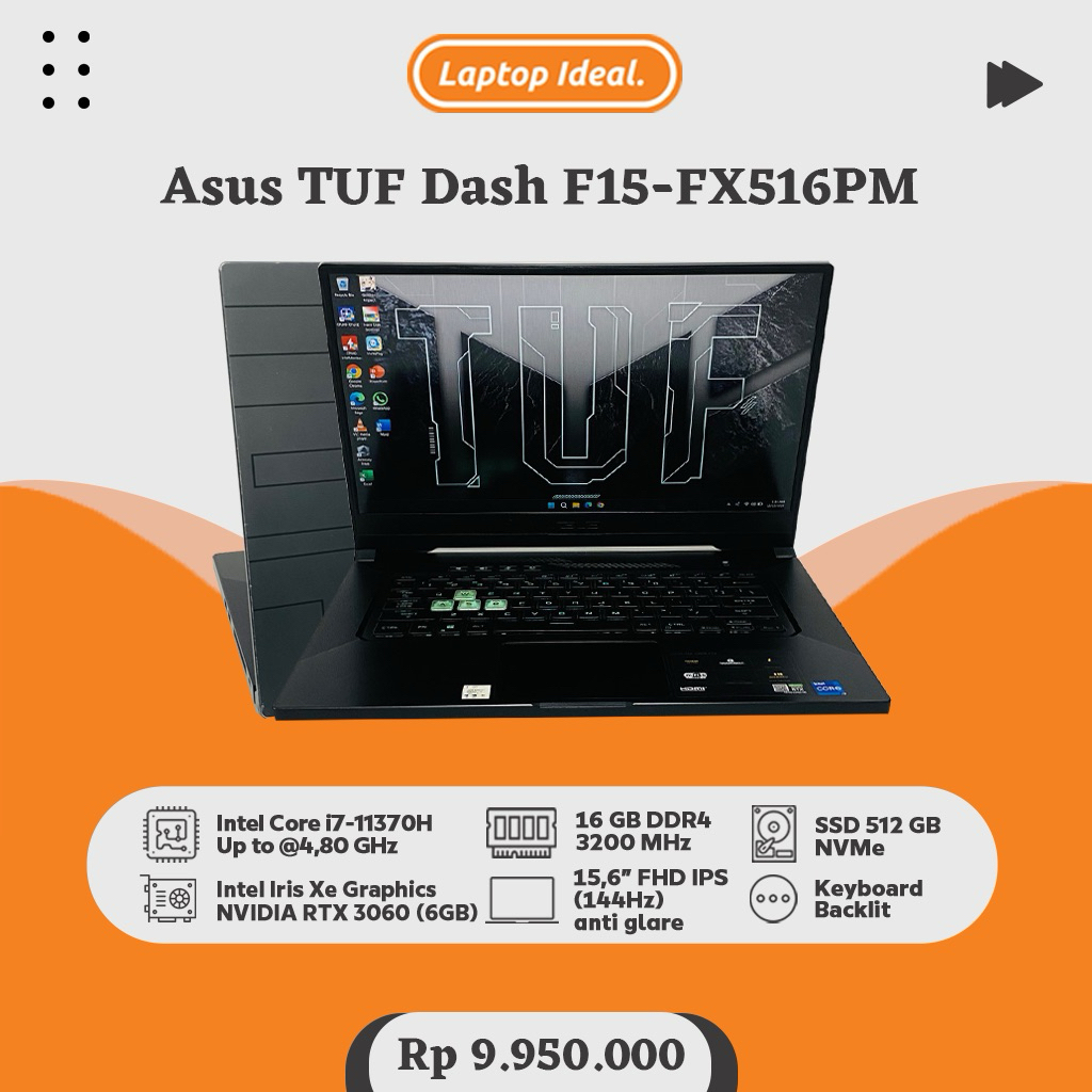 ASUS TUF FX516PM (2021) GAMING i7 gen 11 RAM 16 GB SSD 512 GB DUAL VGA GTX Iris Xe+RTX 3060 6GB FHD 