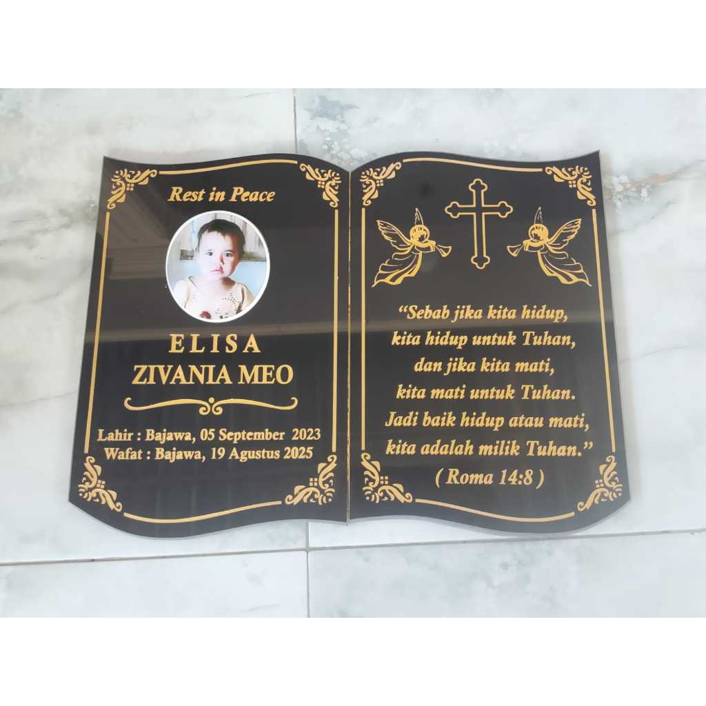 BATU NISAN FOTO KRISTEN BAHAN GRANIT UKIR MODEL BUKU UKURAN 40X30