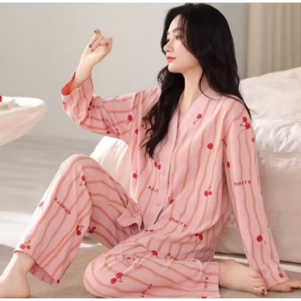 New Piyama Dewasa Motif Cery Size XXL Jumbo / Piyama Import Motif Cery / Babydoll Dewasa Jumbo / Bab