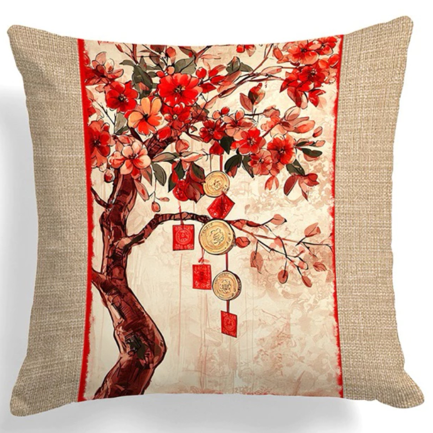 Sarung Bantal Sofa Oriental Premium Motif Imlek Happiness Lucky Prosperity