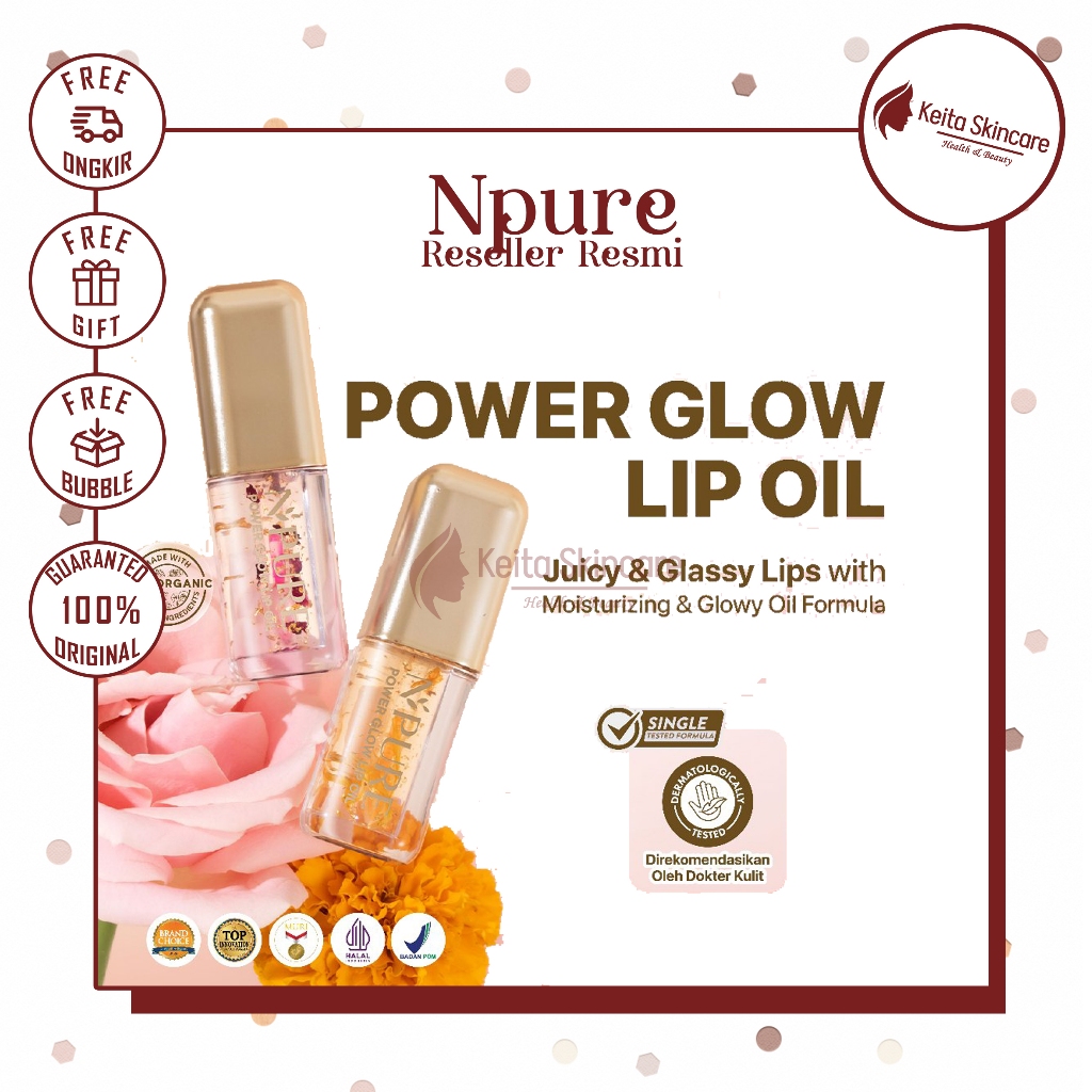 NPURE LIP GLOW OIL - Power Glow Lip Oil / Lip Gloss / Lip Base / Lip Topper / Pelembab Bibir