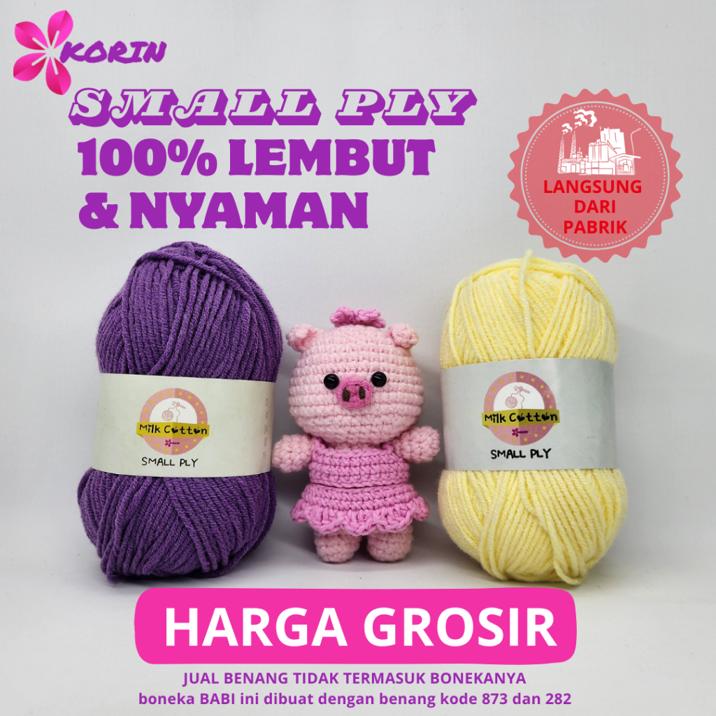 Benang Rajut Katun Susu 4 Ply 50gr/ Small PLY Milk Cotton / Cotton Yarn Milk 4ply Korin