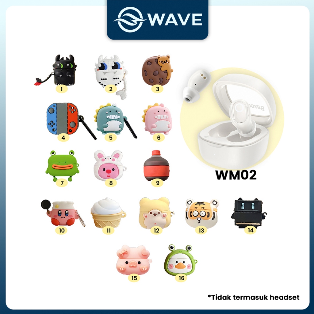 [L] Case WM02 Baseus Encok Earphone Silikon Karakter Kartun WM02 Kode 05 - Dino Hijau