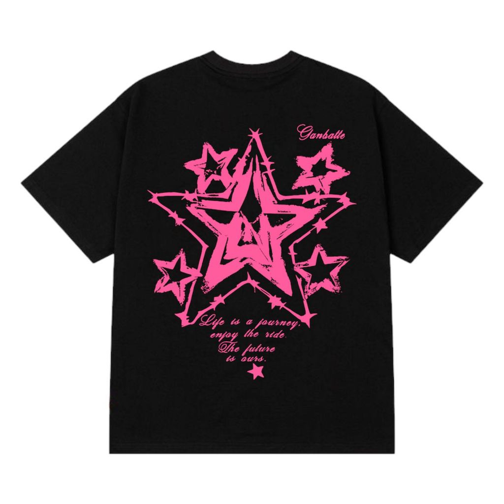 INFILESS T-shirt Vintage Ganbatte Pink Star - Kaos Unisex