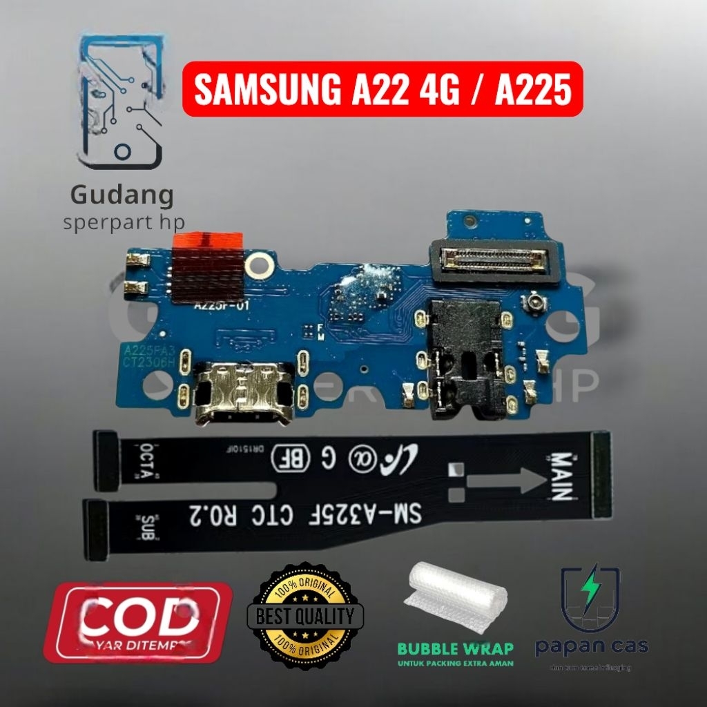 HP SAMSUNG A22 4G / A225 PAPAN KONEKTOR CHARGER CON T/C + CON H/F + MIC + FLEXIBLE BOARD | PAPAN CAS
