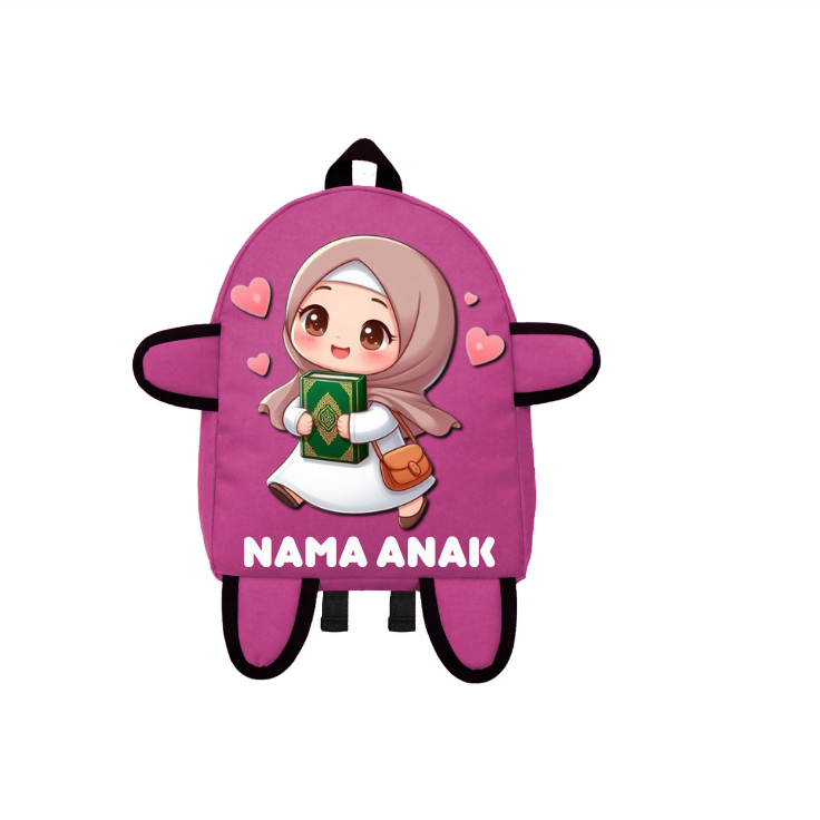 Tas Ransel Mini Anak Motif Cewe Bawa Al-Qur'an - Tas Ransel mini(FREE NAMA)