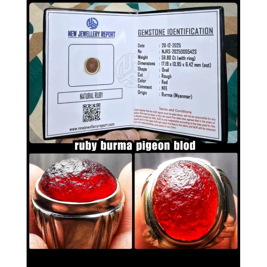natural Ruby kontes Burma warna pigeon HQ alami rough