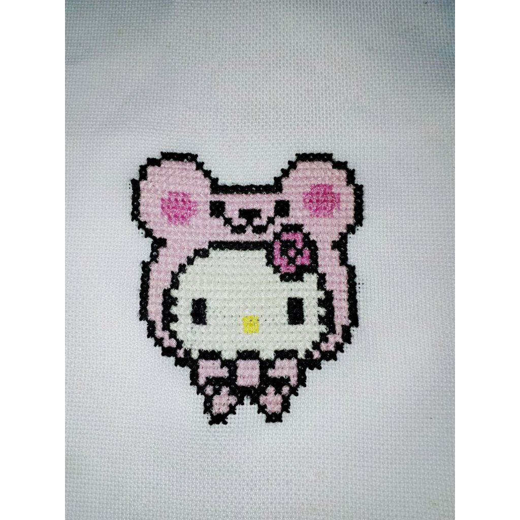 Sulaman kristik jadi cross stitch motif hello Kitty