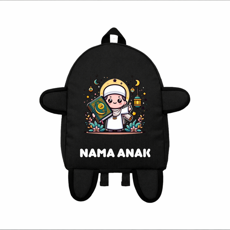Tas Ransel Mini Anak Motif Cowo Bawa Al-Qur'an - Tas Ransel Mini(FREE NAMA)