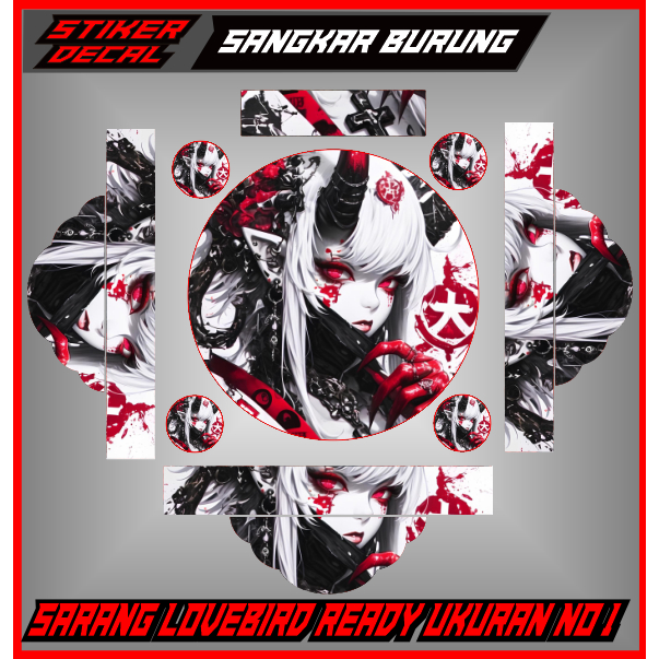 AMB - Stiker Decal Sangkar Burung No.1 / diameter 33cm Kurungan Burung Bulat Demon Girls