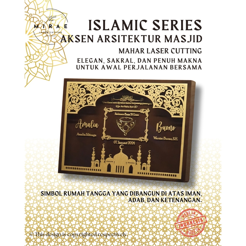 Mahar Nikah Islami Bingkai Mahar Pernikahan Akrilik Mahar Laser Cutting Mahar Islami 30x45cm