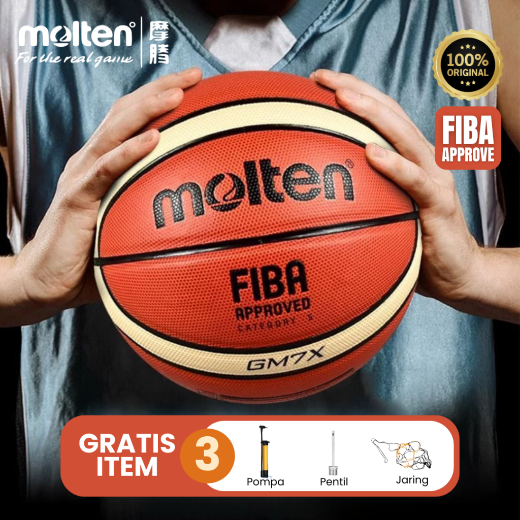 BOLA BASKET MOLTEN GG7X GRATIS POMPA PENTIL JARING BASKET MOLTEN GG7X SIZE 7
