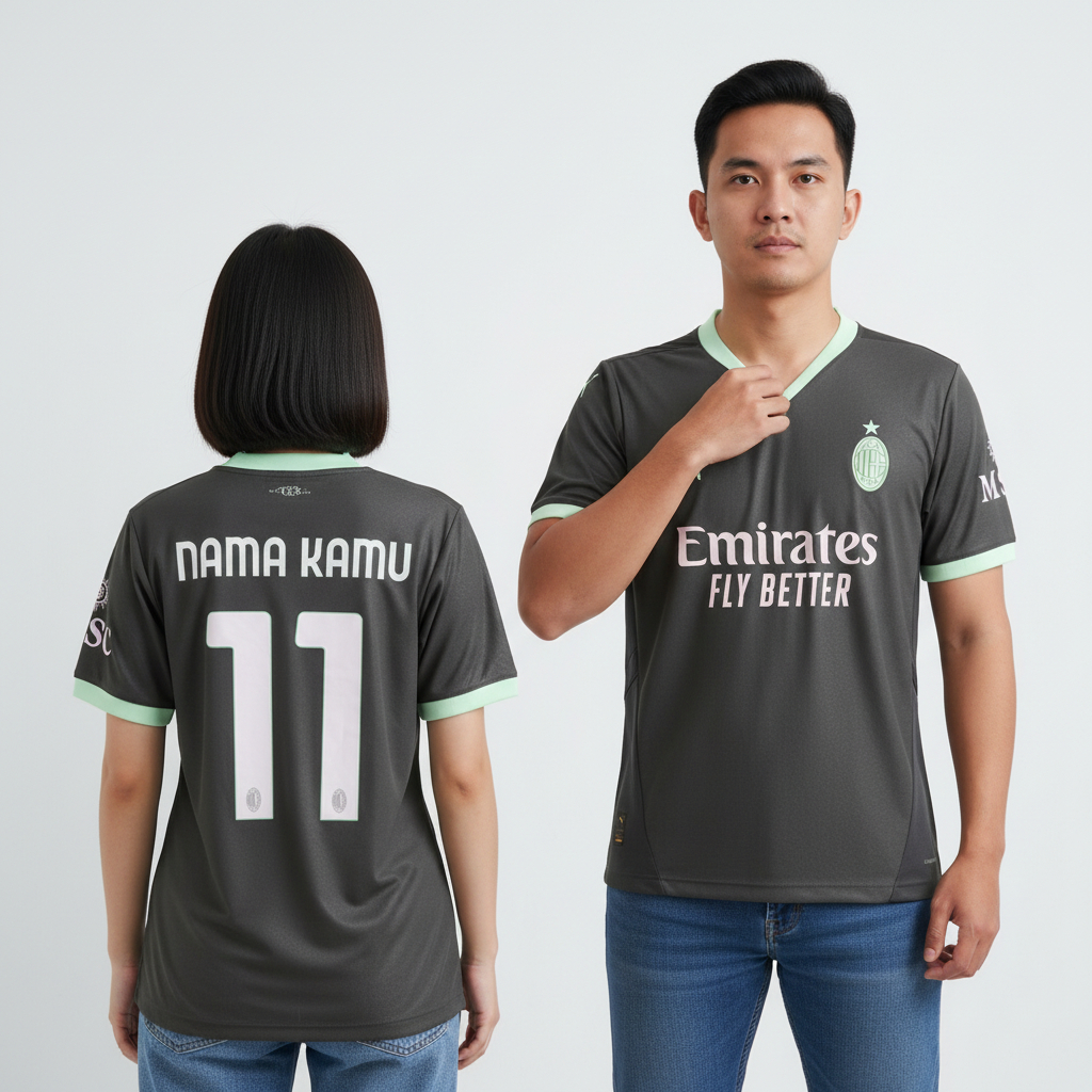 PLAYER ISSUE Jersey Acmln 3rd 2024 2025 Jersey Baju Sepak Bola Ac Mln Warna Abu-Abu Hijau Mint Pi Pa