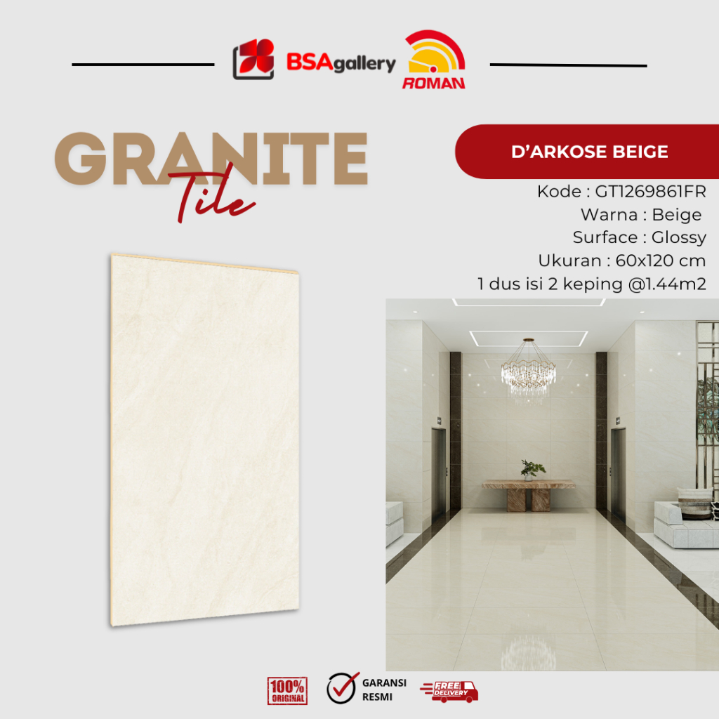 BSA Gallery GRANITE ROMAN 60X120 D'ARKOSE BEIGE GRANIT MEJA DAPUR LANTAI GLOSSY DINDING MARMER CREAM