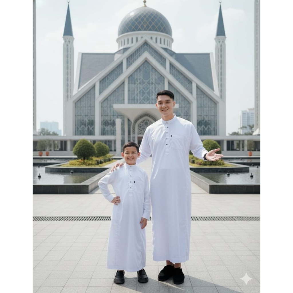 Jubah Pria Couple Ayah&Anak Model Tangan Manset Premium Bahan Katun Arab Platinum/Jubah Pria Slimfit