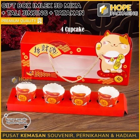 Kotak Hampers Imlek Isi 3 Box /Gift Box Imlek 3D + Tatakan Cupcake/Gift Box Imlek Tatakan Cupcake Ta