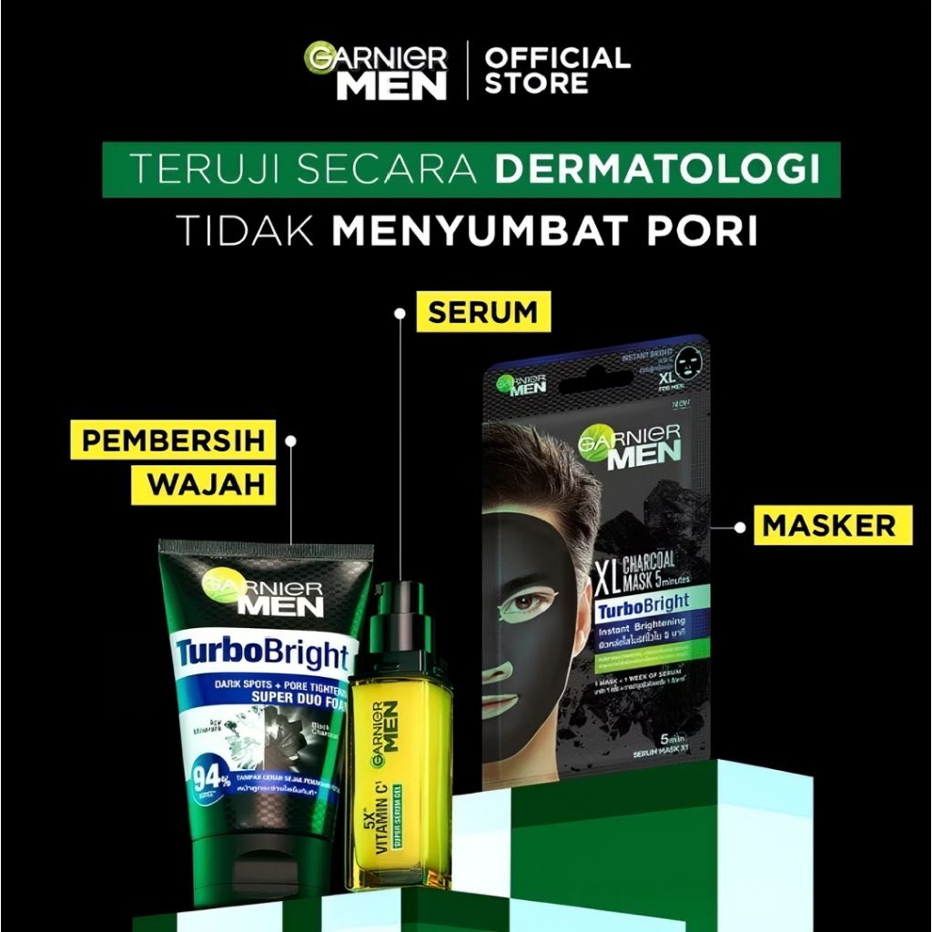 Mall |ORI GARNIER Men Turbo Bright 5x Vitamin C Super Serum Gel -30ml Serum Mencerahkan Wajah..