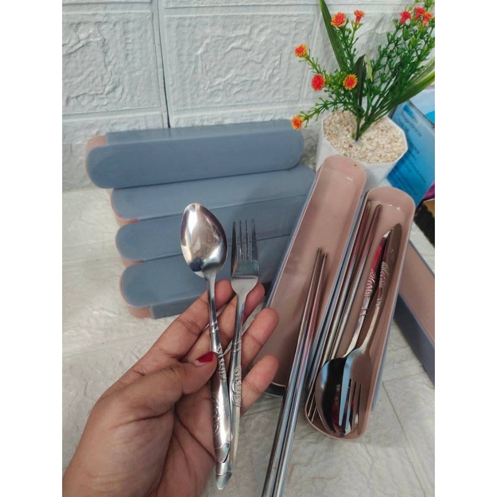 Bebas Custom Nama Set Sendok Makan / Set Sendok Travelling