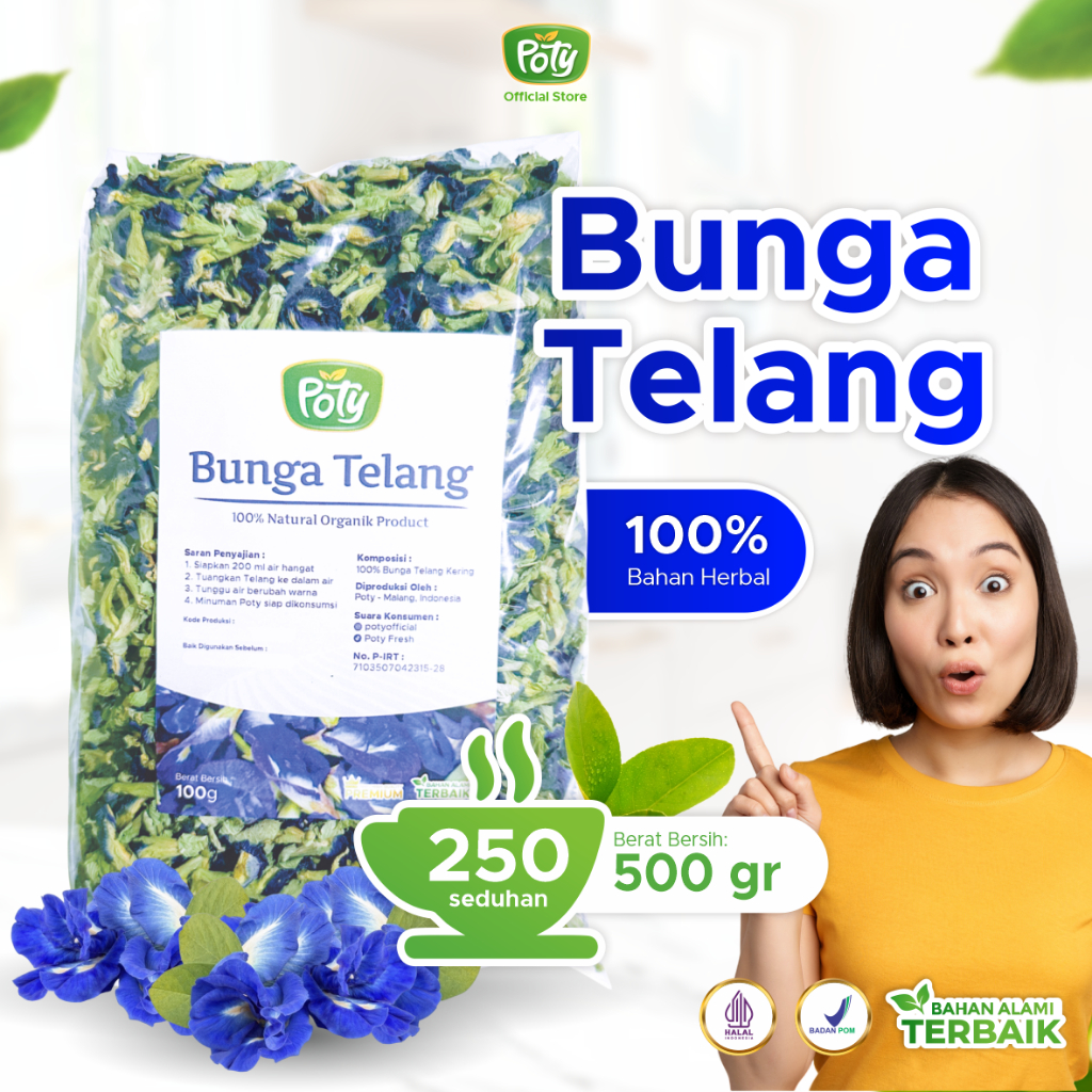 Bunga Telang Kering Organik 1 kg 500 gram Poty