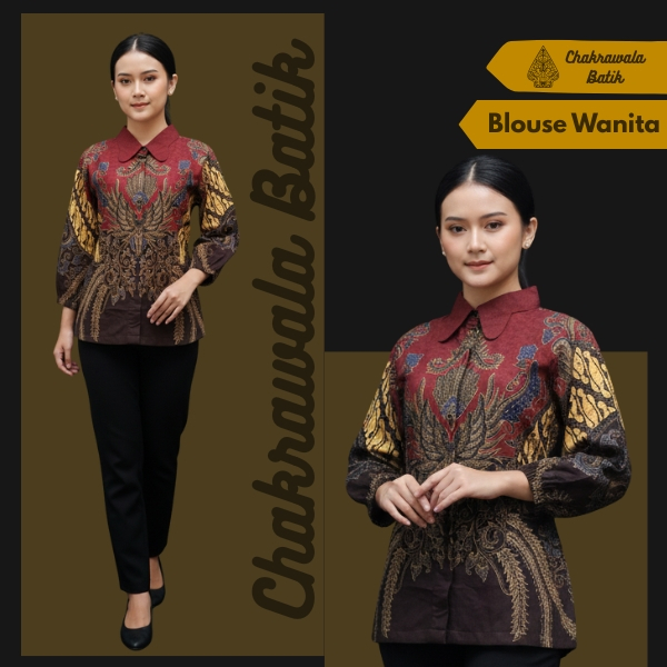 CHAKRAWALA BATIK Blouse Batik Wanita Dobby Mandalika Premium Lapis Trikot