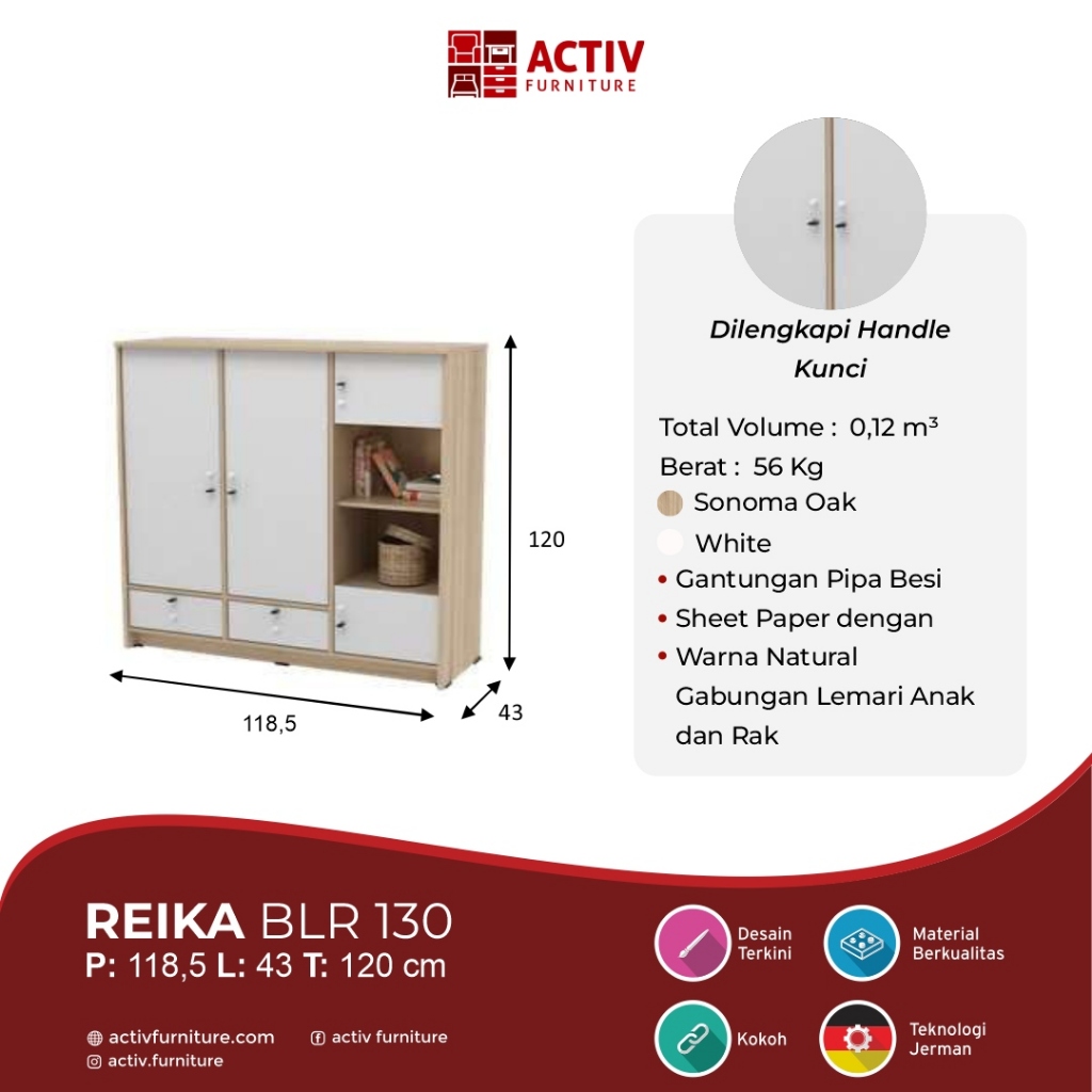 Lemari Pakaian – Reika BLR 130 – Activ Furniture lemari premium
