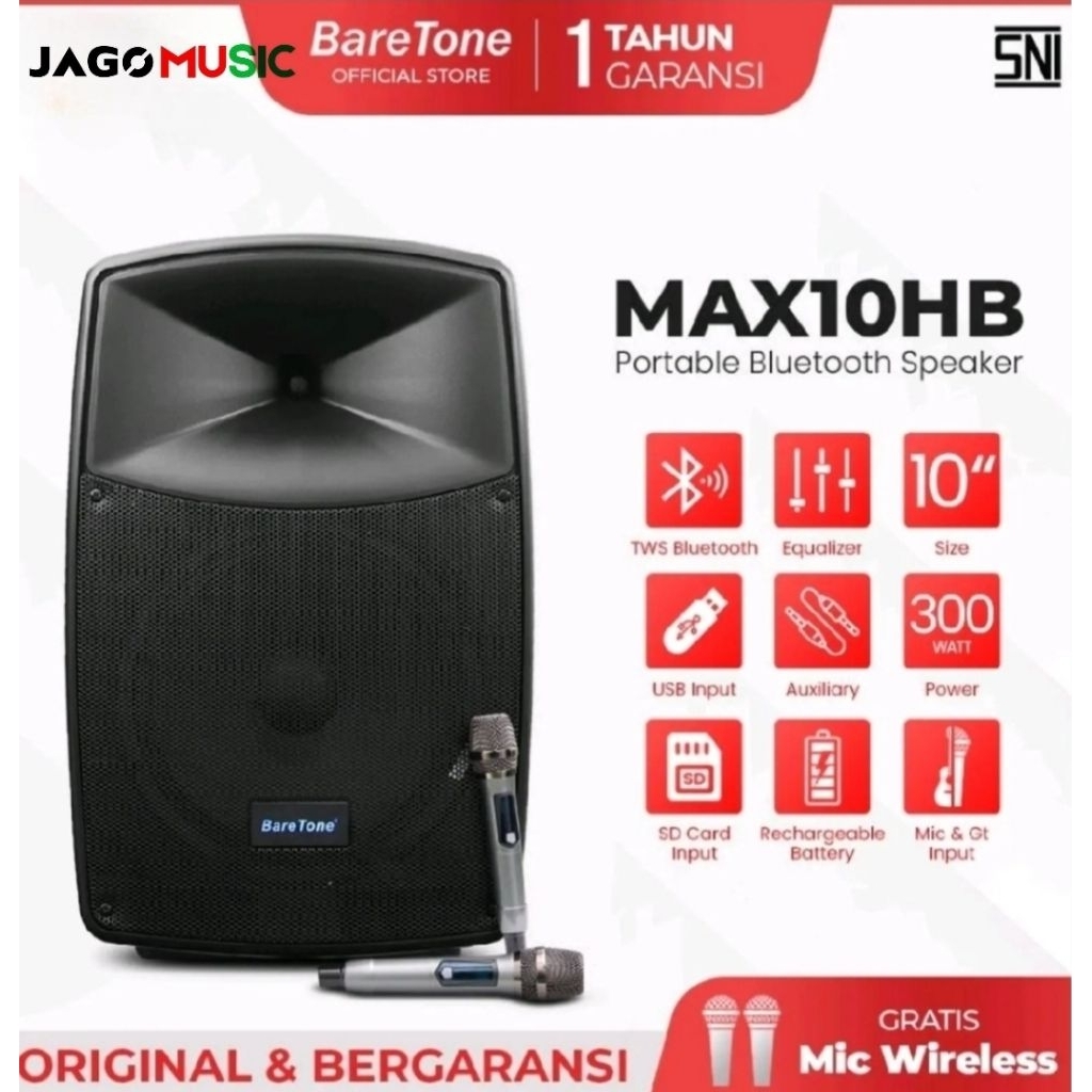 Baretone Speaker Portable MAX10HB Speaker Bluetooth 10inch Speaker Baretone MAX...