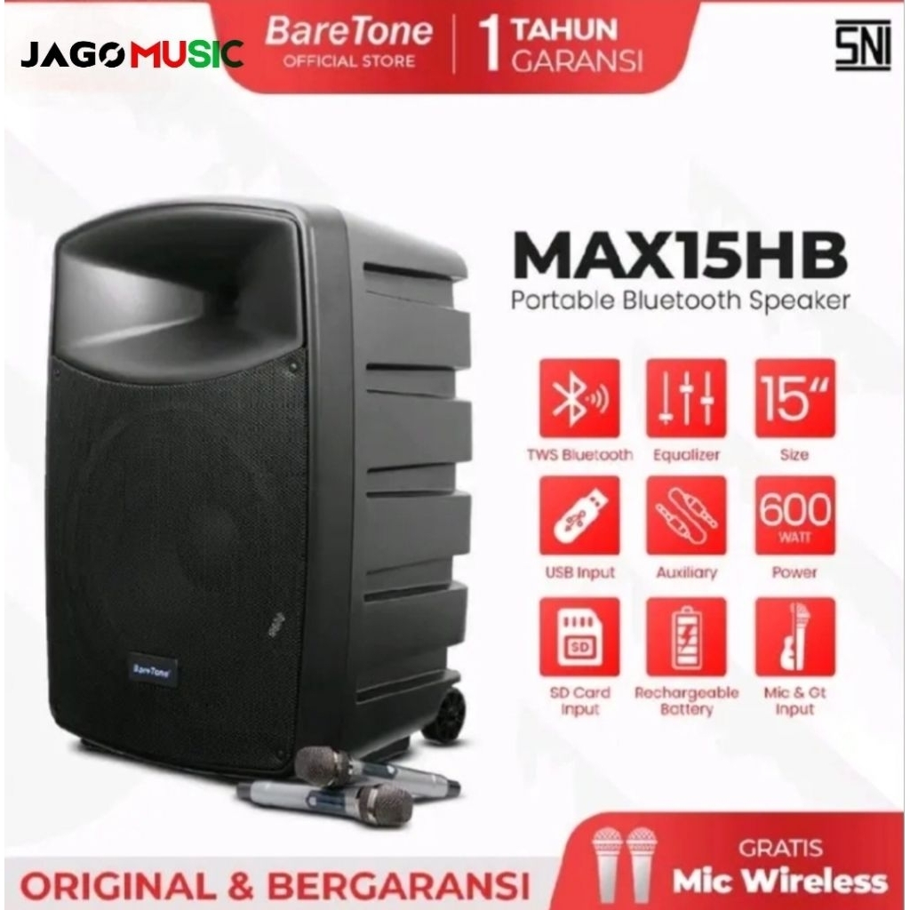 Baretone Speaker Portable MAX15HB
Speaker Bluetooh 15inch Speaker Portable Baretone MAX 15HB