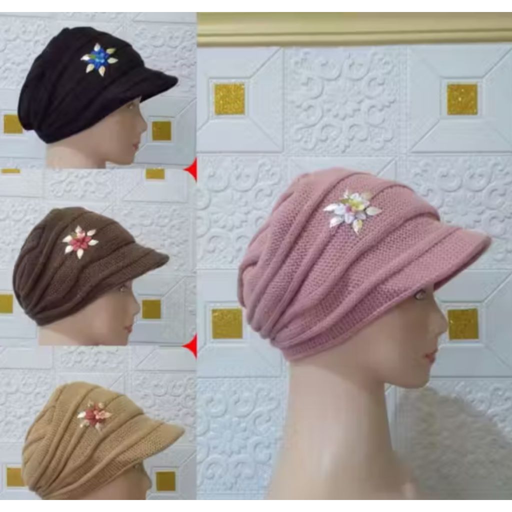 Topi Rajut Wanita Bunga