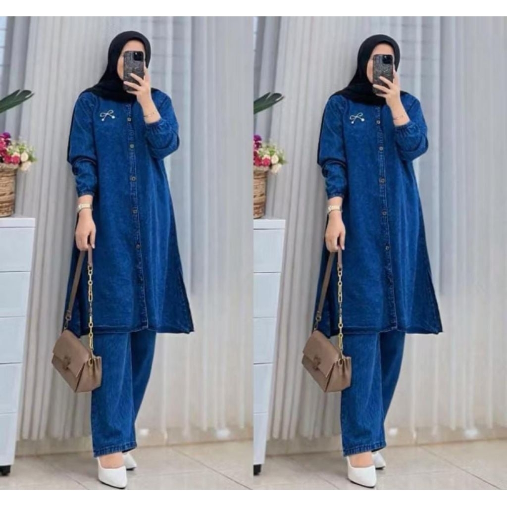 Jammie Setelan Jeans Wanita High Quality / Jesica Set / Brena Set / Tunik dan Kulot Jeans