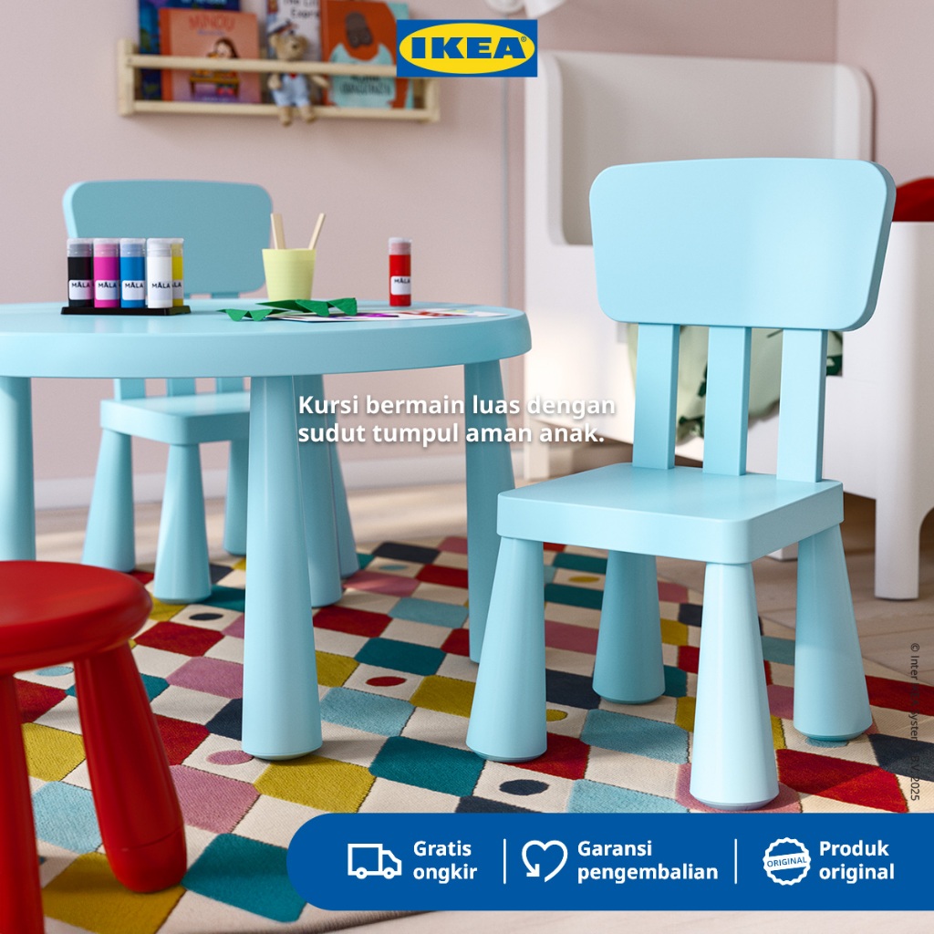 IKEA MAMMUT Kursi Kecil Anak Dalam/Luar Ruangan Biru Muda
