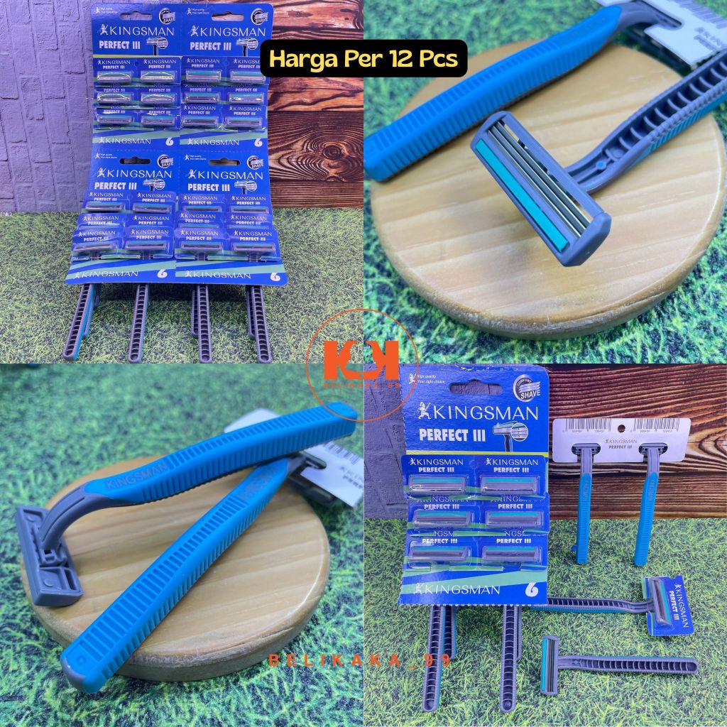 (12 PCS) ALAT PISAU CUKUR JENGGOT KUMIS BIRU 3 MATA PISAU MEREK KINGSMAN PERFECT III MATA PISAU