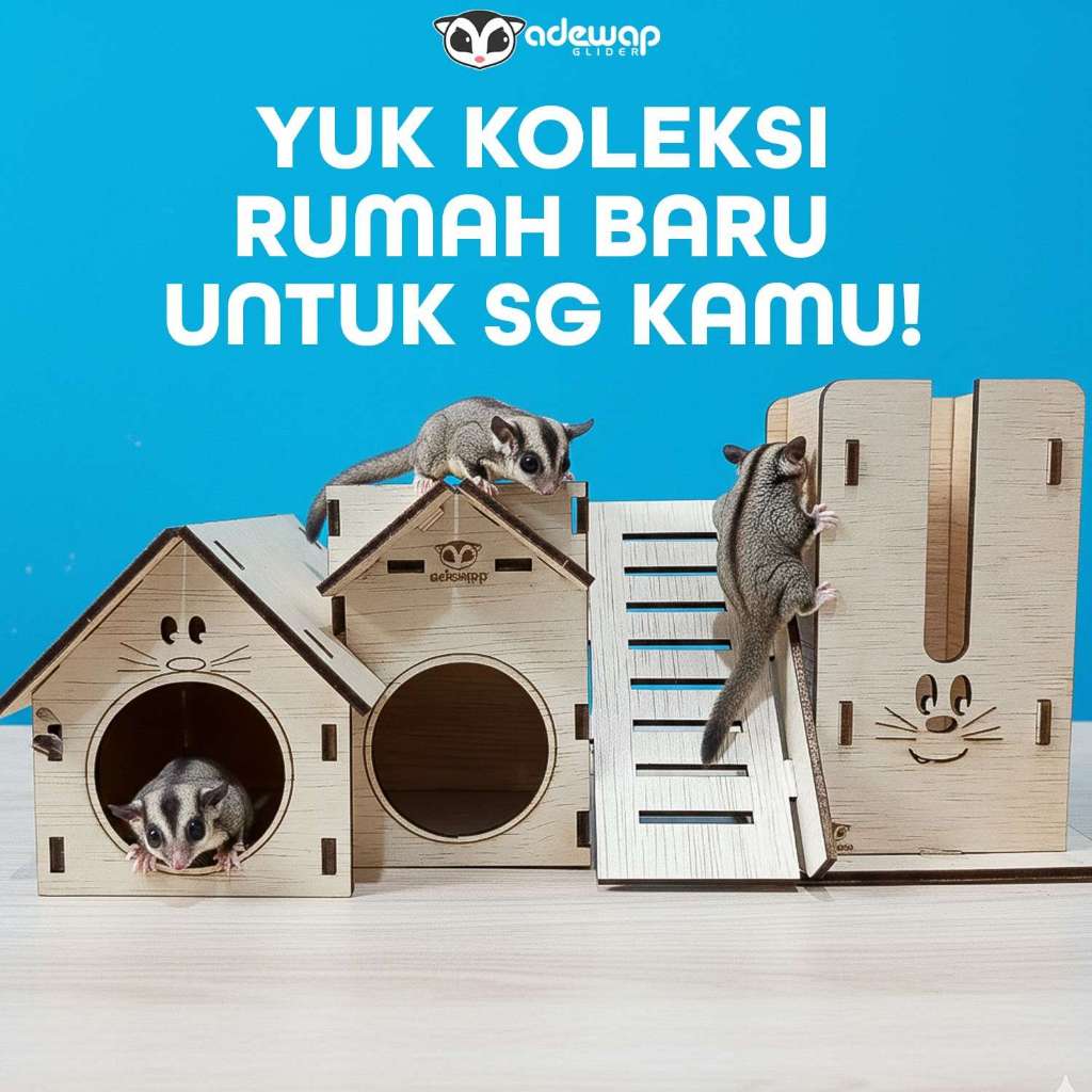 ADEWAP GLIDER Two House Laser Cut Rumah Kayu Sugar Glider Hamster Marmut Tempat Bersembunyi & Bermain Hewan Kecil