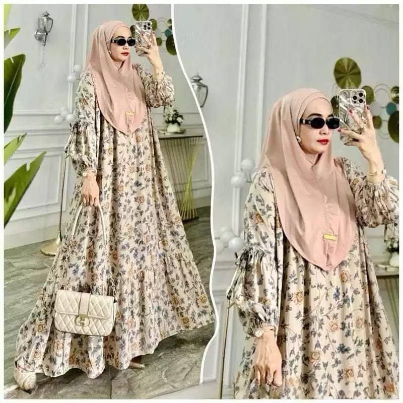 OMAYA GAMIS RAYON SELETING TANGAN BALON LD 110 & 120 // DRESS MUSLIMAH LENGAN PANJANG // GAMIS MOTIF