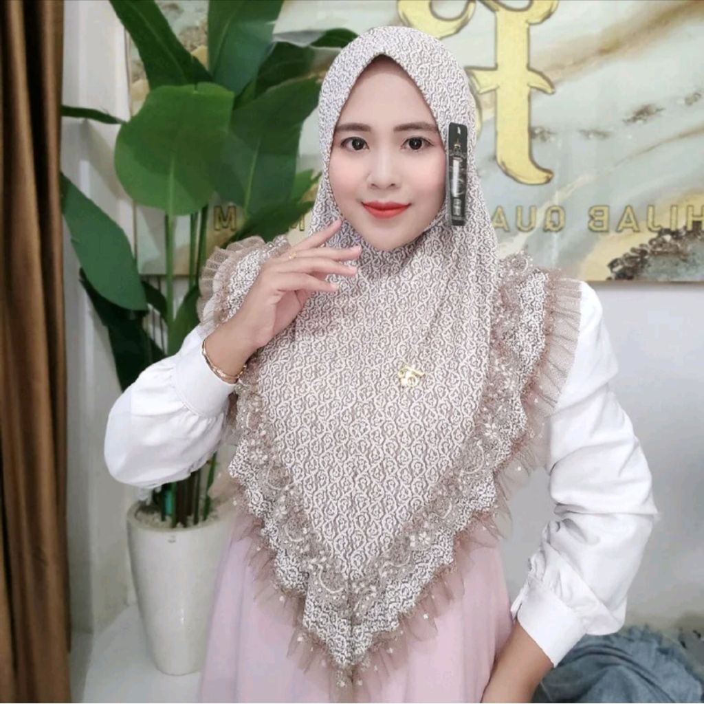 Jilbab Instan Nisa PAD Renda Mewah ori FO