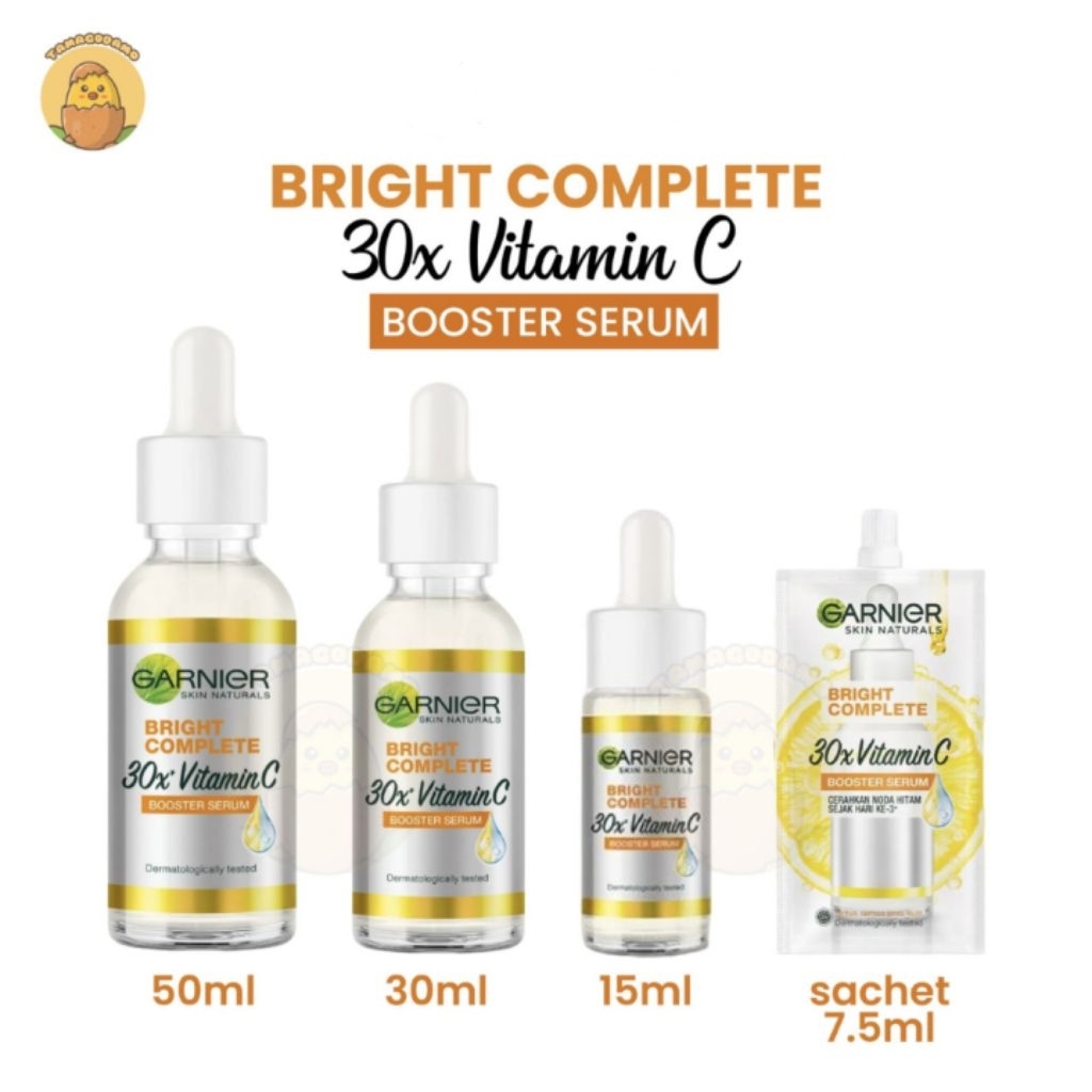 Garnier Bright Complete Vitamin C 30x Booster Serum 15ml - Cepat Cerahkan Noda Hitam & Bekas Jerawat