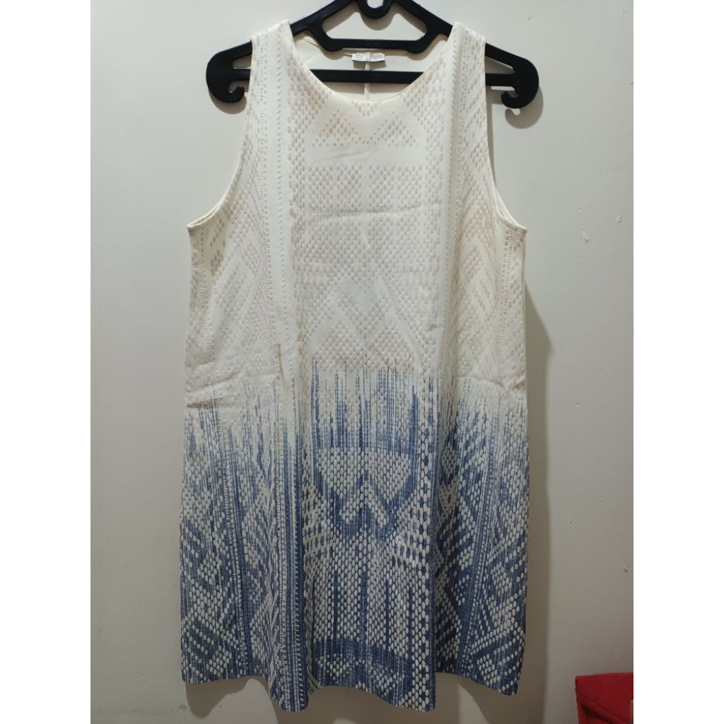 zara dress putih biru wanita preloved