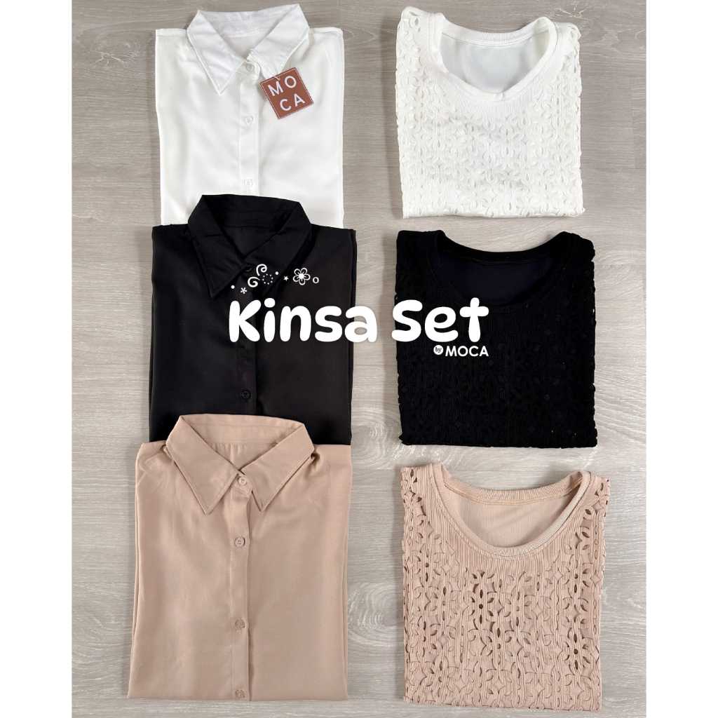 KINSA BLOUSE SET VEST SHAKILA MIX KNIT PREMIUM MURAH MEWAH BY MOCA