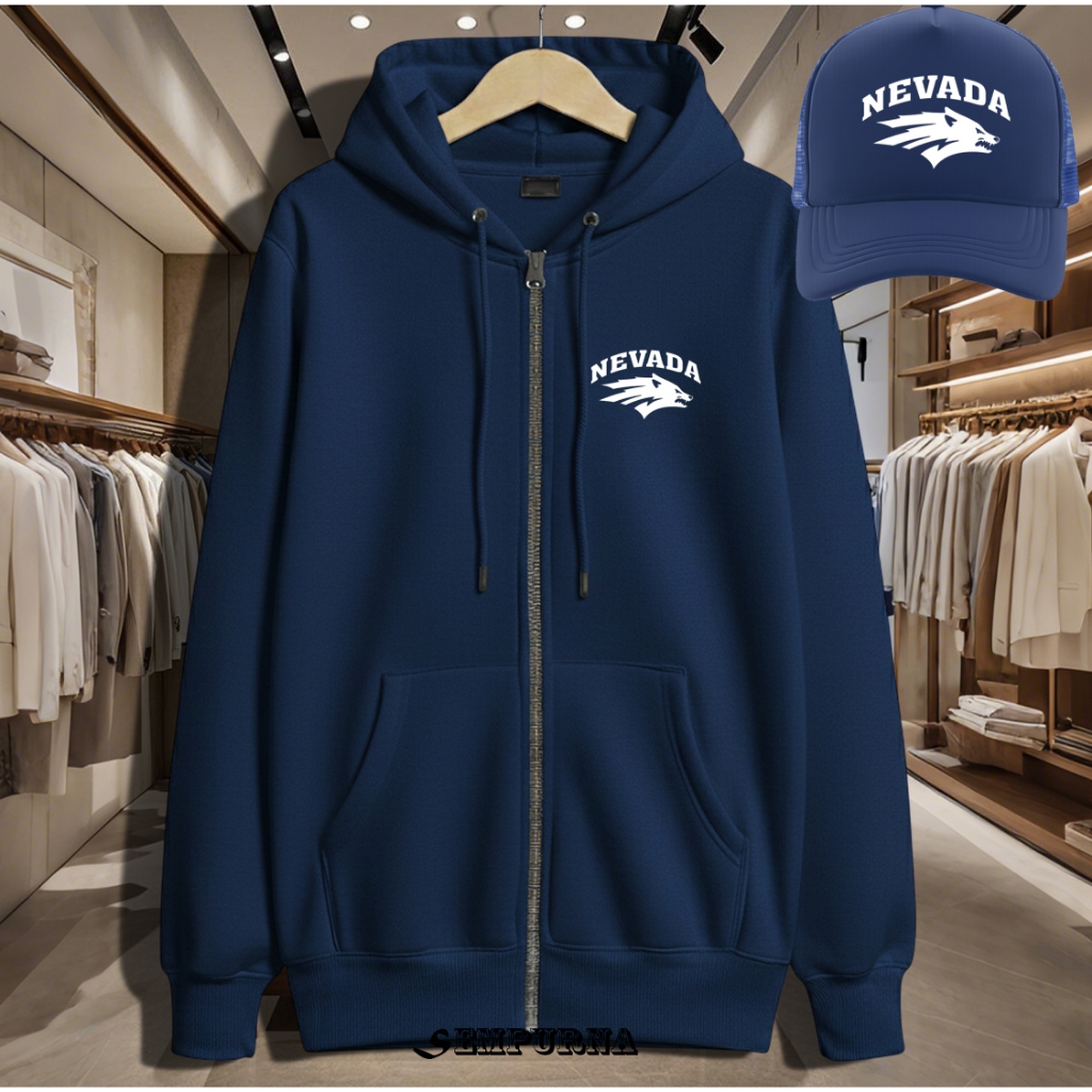 BONUS TOPI JAKET NEVADA PUTIH DISTRO FLEECE//JACKET/HOODIE/VARSITY FASHION UNISEX//PRIA DAN WANITA//