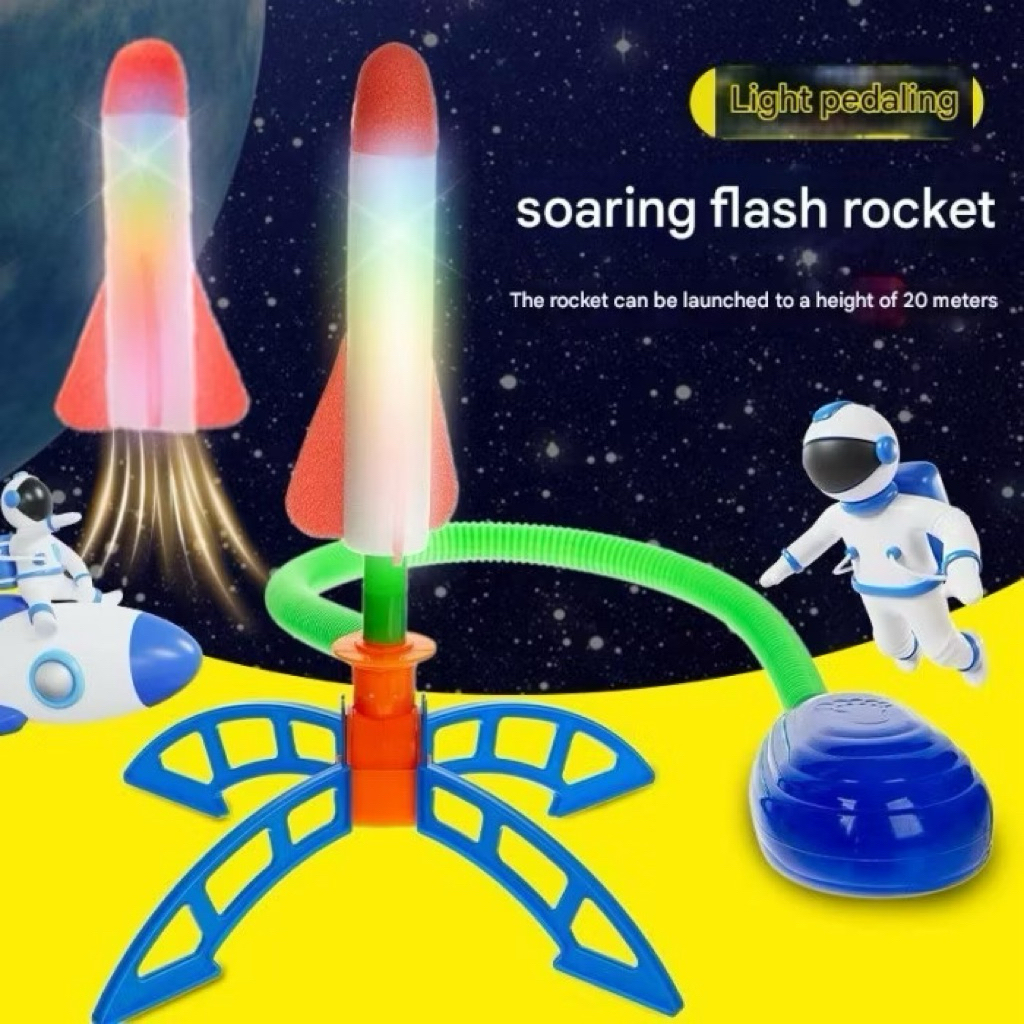 Mainan roket terbang dengan LED/ Mainan tekan pompa roket terbang / Mainan injak roket