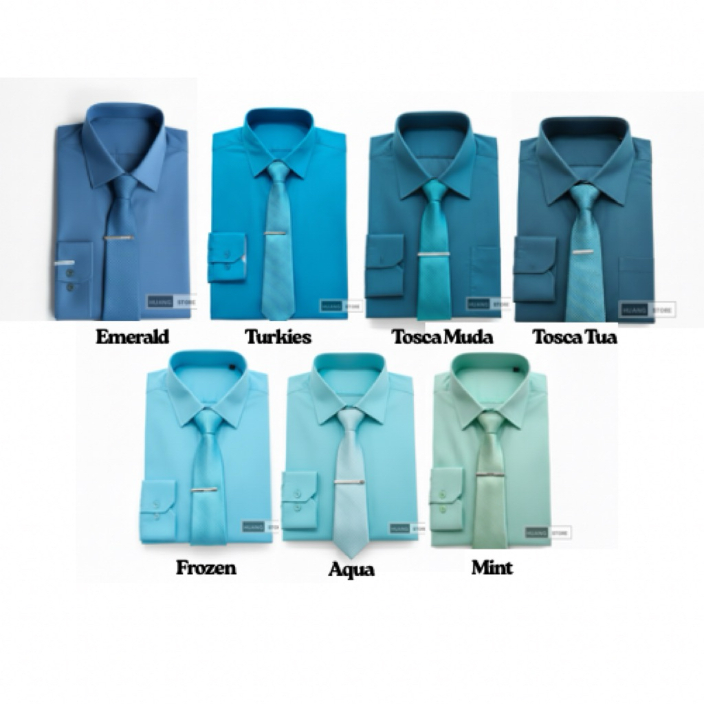 [TOYOBO] Kemeja Polos Pria Regular Lengan Panjang warna Emerald, Tosca, Turkies, Aqua, Frozen | Harg