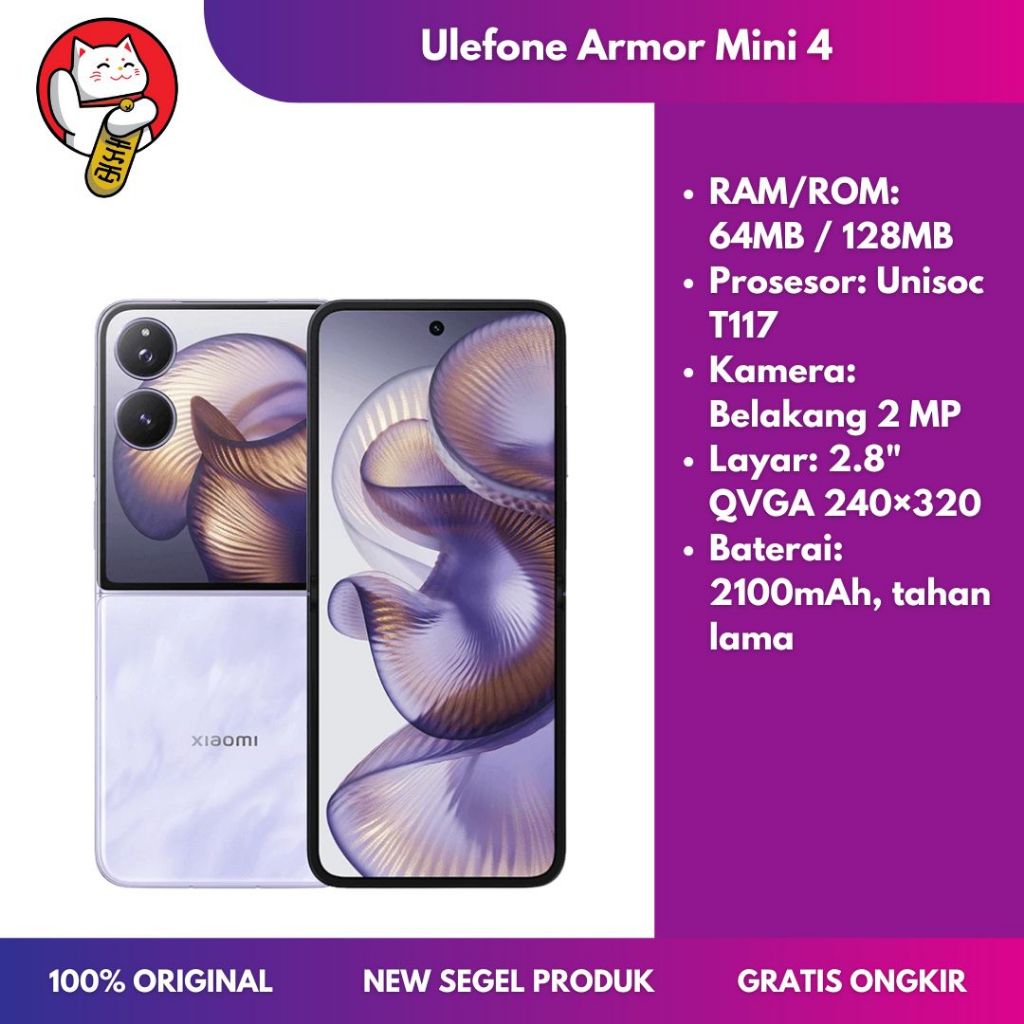 Ulefone Armor Mini 4 4G LTE Feature Phone 64MB 128MB Baterai 2100mAh Unisoc T117 Layar 2.8"