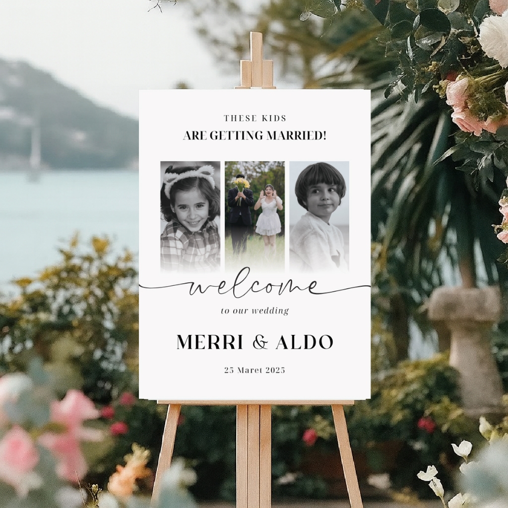 Cetak Foto Wedding Newspaper [DISKON] Welcome Sign Masa Kecil Vintage Free Custom Foto Prewedding