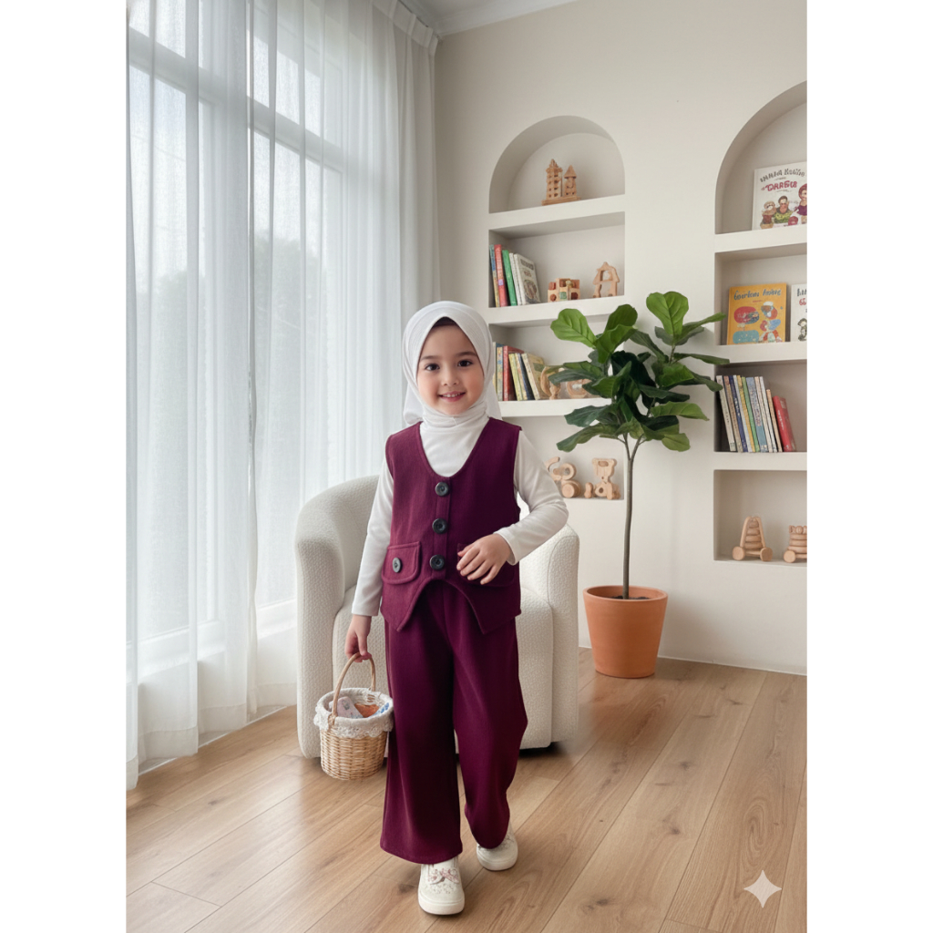 Setelan Baju Celana Anak Perempuan Oneset Rompi Anak Perempuan Usia 1-6 Tahun