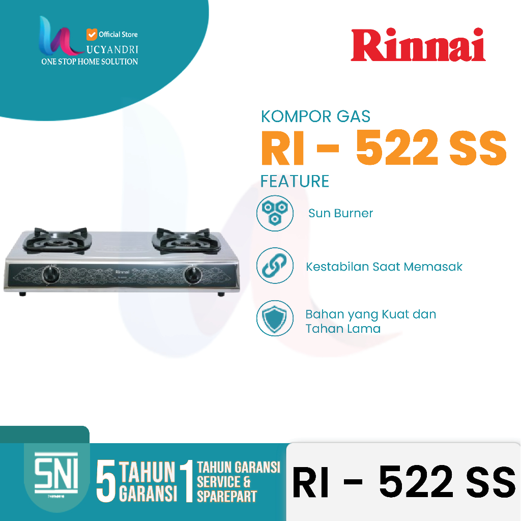 Rinnai RI 522 SS Kompor Gas 2 Tungku 522 SS rinai ri522ss